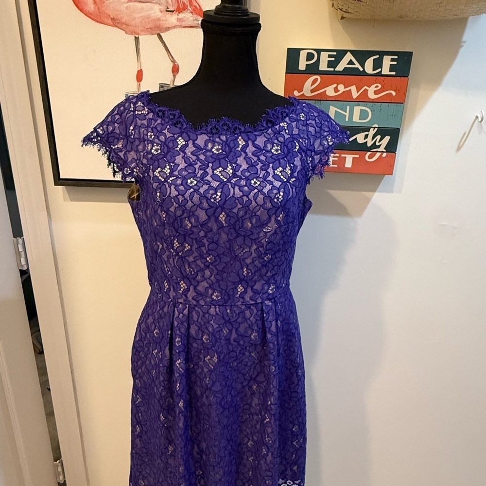 Shoshanna Purple Sequin Flutter Sleeve Midi Dress